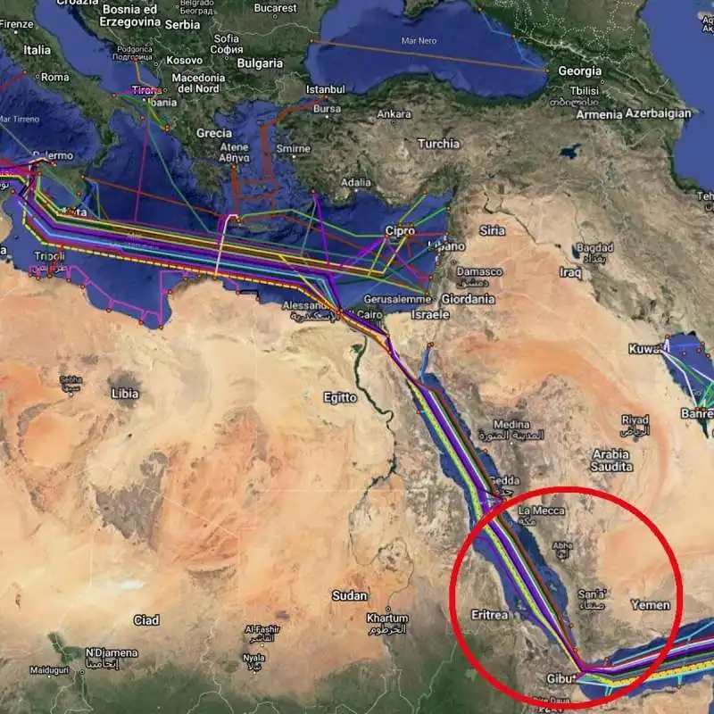 mappa cavi sottomarini nel mar rosso