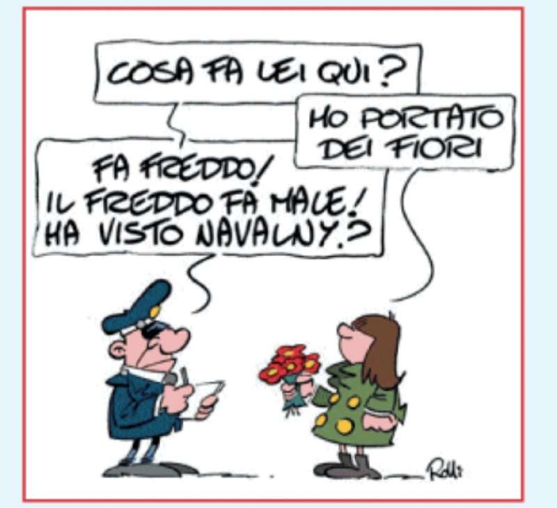 polizia identifica i manifestanti per navalny vignetta by rolli il giornalone la stampa