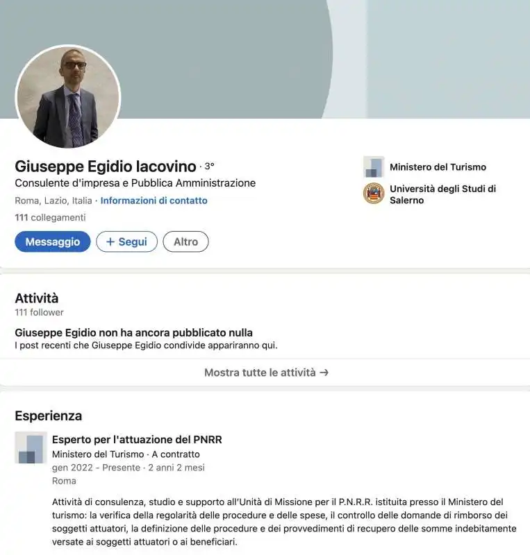 Profilo Linkedin di  Giuseppe Egidio Iacovino.