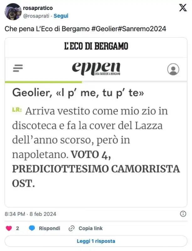 recensioni comparse su eco di bergamo su geolier 1