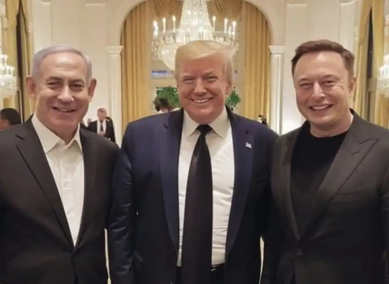 BENJAMIN NETANYAHU - DONALD TRUMP - ELON MUSK - FOTO FAKE 