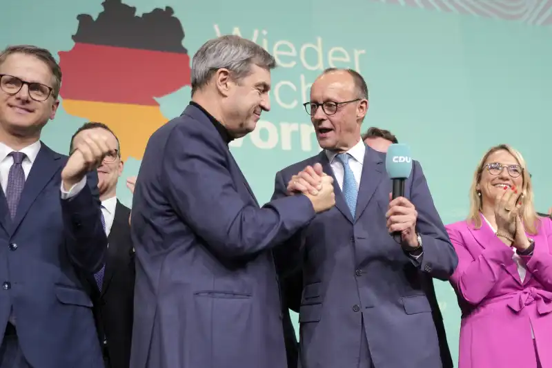 markus soeder e friedrich merz dopo la vittoria alle elezioni in germania   foto lapresse   