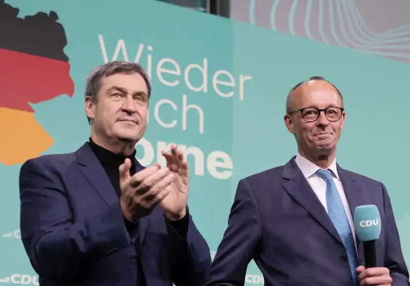  markus soeder   friedrich merz dopo la vittoria   foto lapresse 