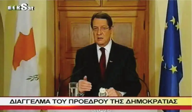 IL PRESIDENTE CIPRIOTA NIKI ANASTASIADES DURANTE IL DISCORSO ALLA NAZIONE 