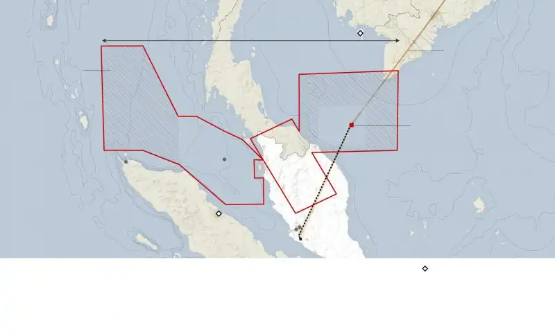 area di ricerca del volo malaysia 