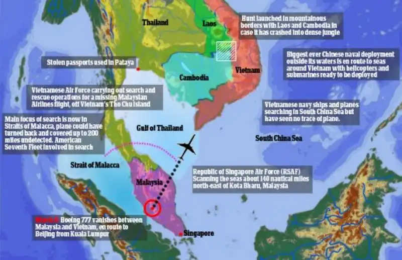 il percorso del volo malaysian scomparso 