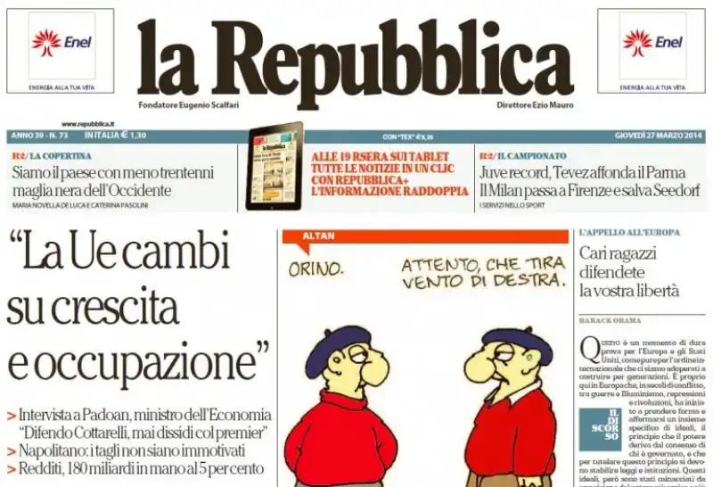 PRIMA PAGINA DI REPUBBLICA MARZO 