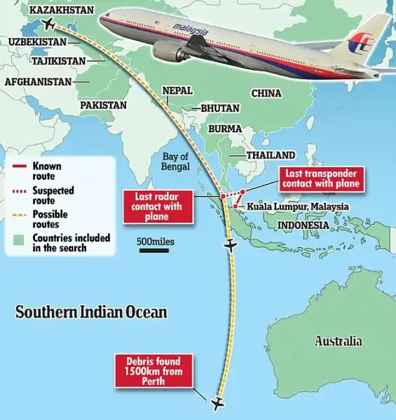 zona di ricerca del volo malaysia 