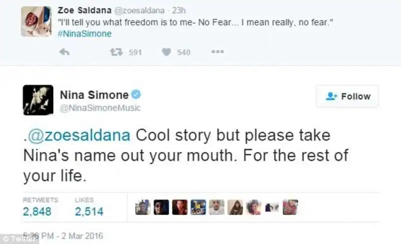 tweet al veleno della famiglia di nina simone