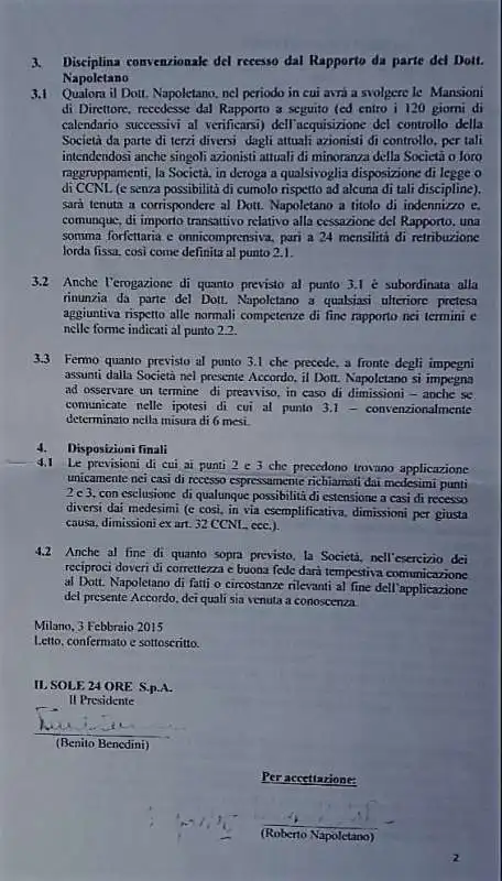 Sole 24 Ore - il documento sull'accordo segreto tra Benedini, Treu e Napoletano 