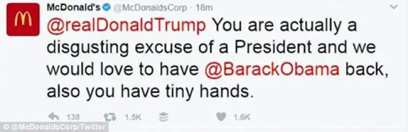 tweet di mcdonalds su trump 