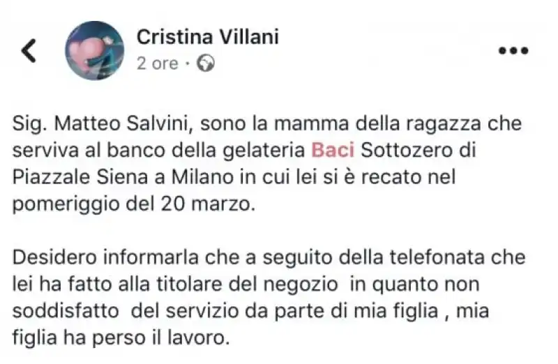 IL CASO DELLA GELATAIA CHE NON HA VOLUTO SERVIRE SALVINI