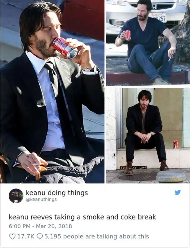 keanu reeves fuma e beve coca cola