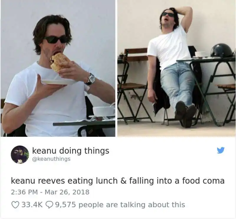 keanu reeves in coma da cibo