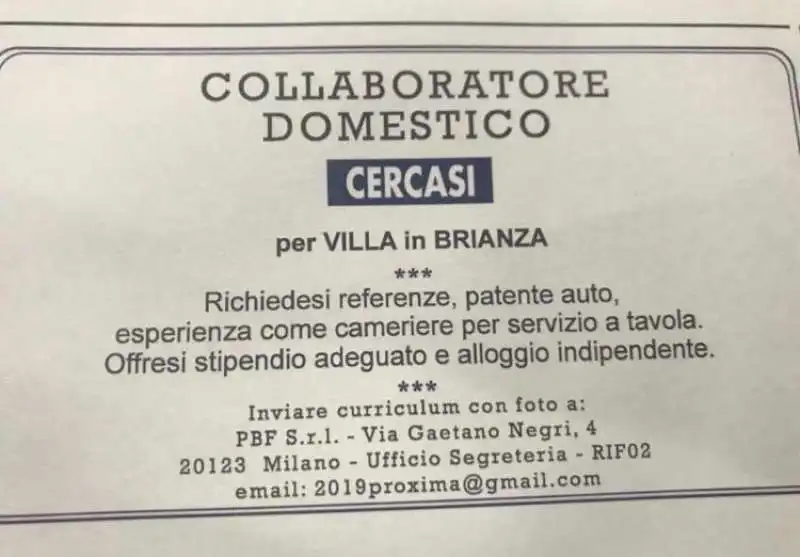 ANNUNCIO IL GIORNALE PER COLLABORATORE DOMESTICO