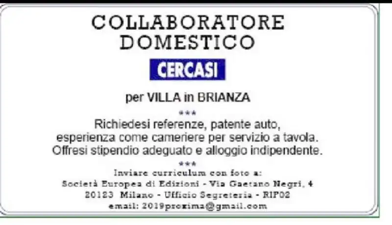 ANNUNCIO IL GIORNALE PER COLLABORATORE DOMESTICO PRIMA DELLA CORREZIONE