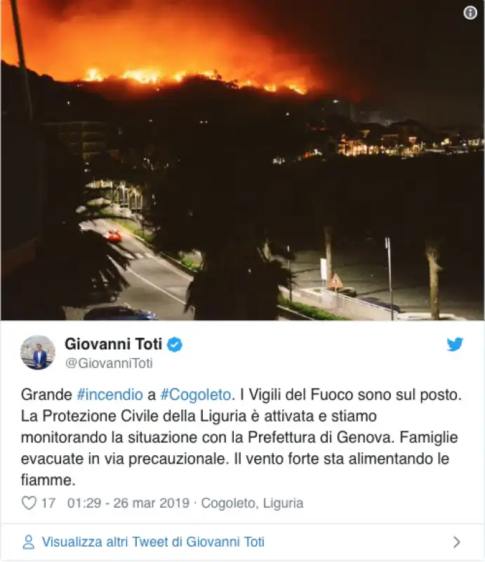 cogoleto incendio toti tweet