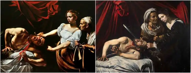 giuditta e oloferne caravaggio di roma a sinistra e quello ritrovato a tolosa