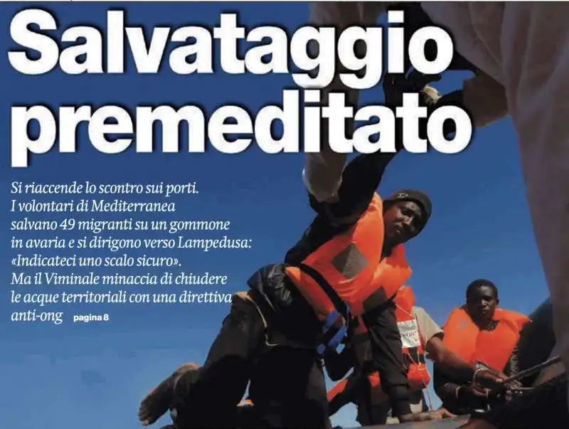 IL TITOLO DEL MANIFESTO SUL SOCCORSO DEL GOMMONE IN LIBIA DELLA NAVE MARE JONIO DI MEDITERRANEA