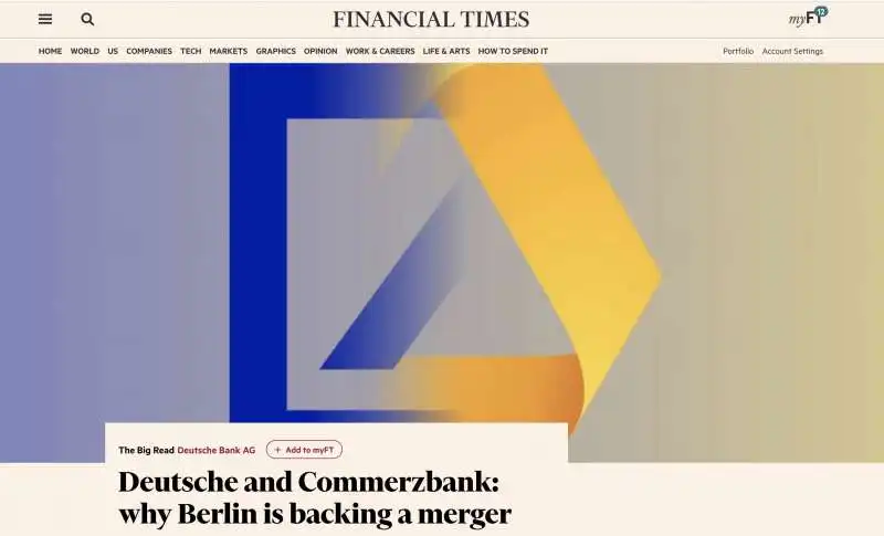 L'ARTICOLO DEL 'FINANCIAL TIMES' SULLA FUSIONE DEUTSCHE BANK - COMMERZBANK