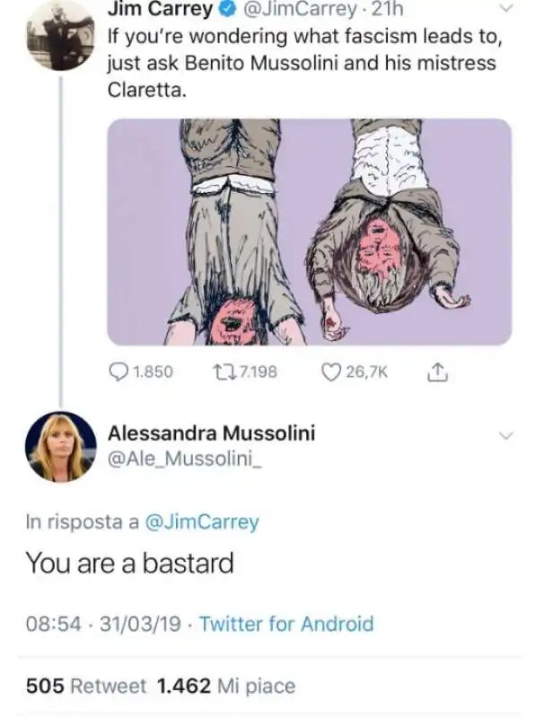 lo scontro jim carrey alessandra mussolini  