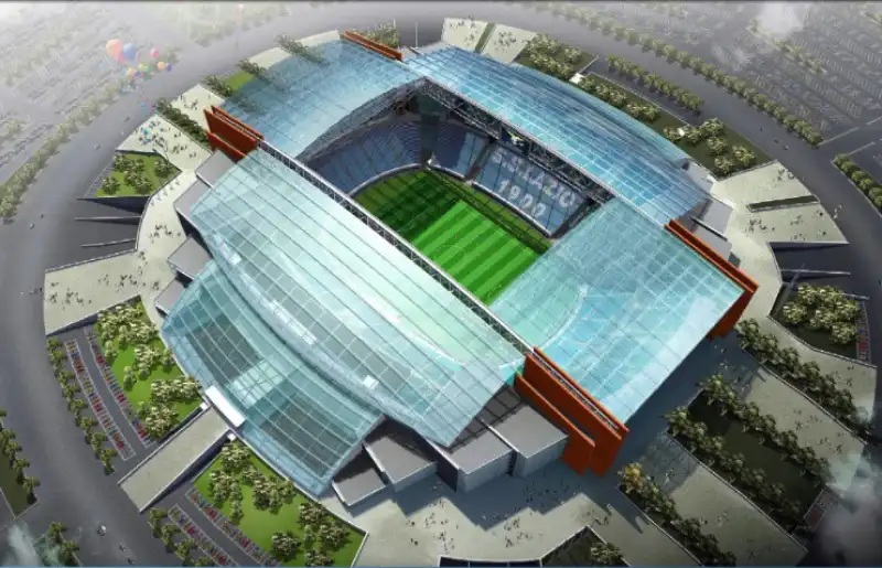 rendering progetto stadio delle aquile sulla tiberina