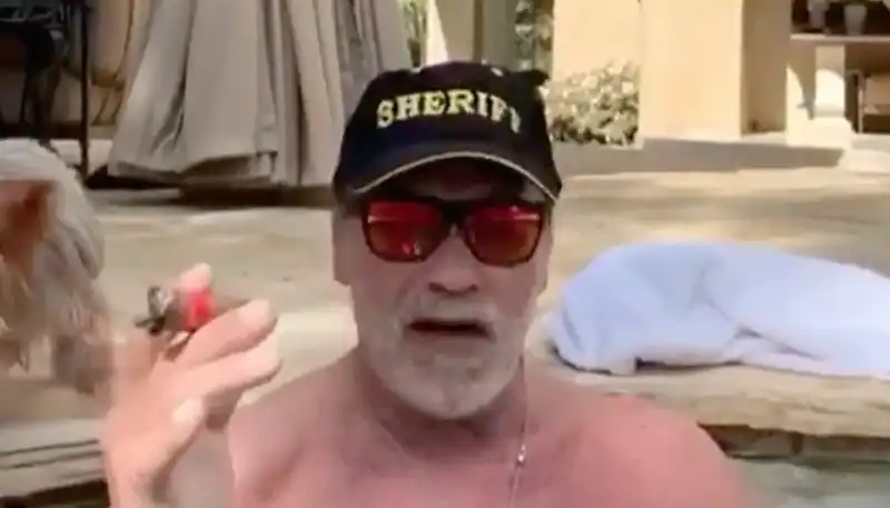 appello di arnold schwarzenegger a stare a casa dalla piscina 1