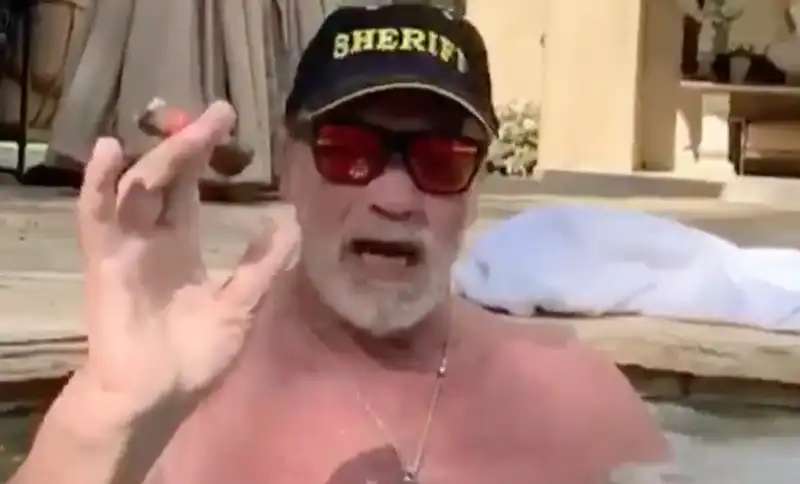 appello di arnold schwarzenegger a stare a casa dalla piscina 3