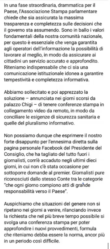 comunicato stampa parlamentare sulle dirette facebook di conte