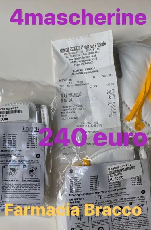 FARMACIA A MILANO - 4 MASCHERINA 240 EURO