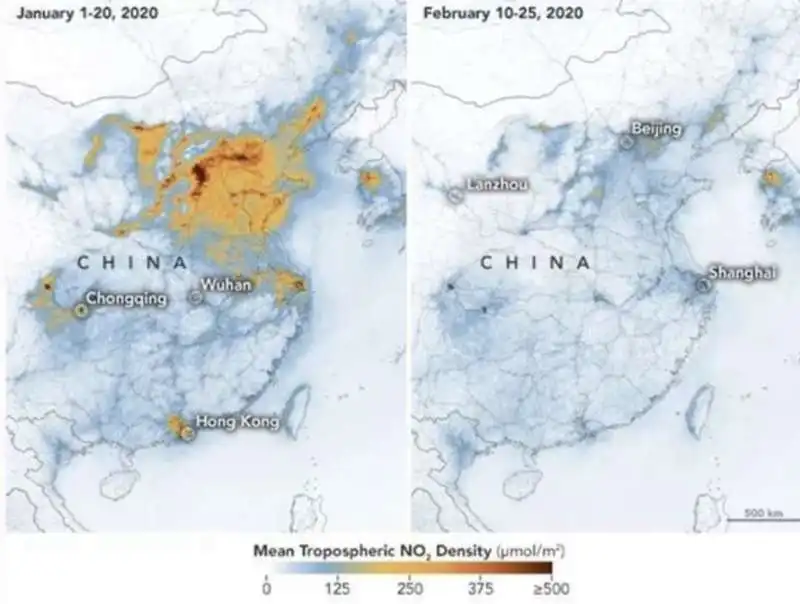 il calo dell'inquinamento in cina per il coronavirus 2