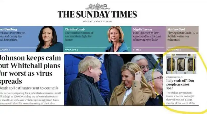 la quarantena italiana vista dal sunday times