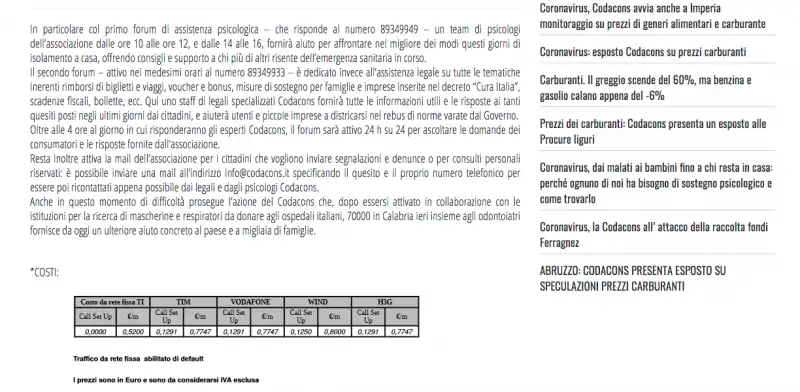 servizi a pagamento codacons   emergenza coronavirus 2