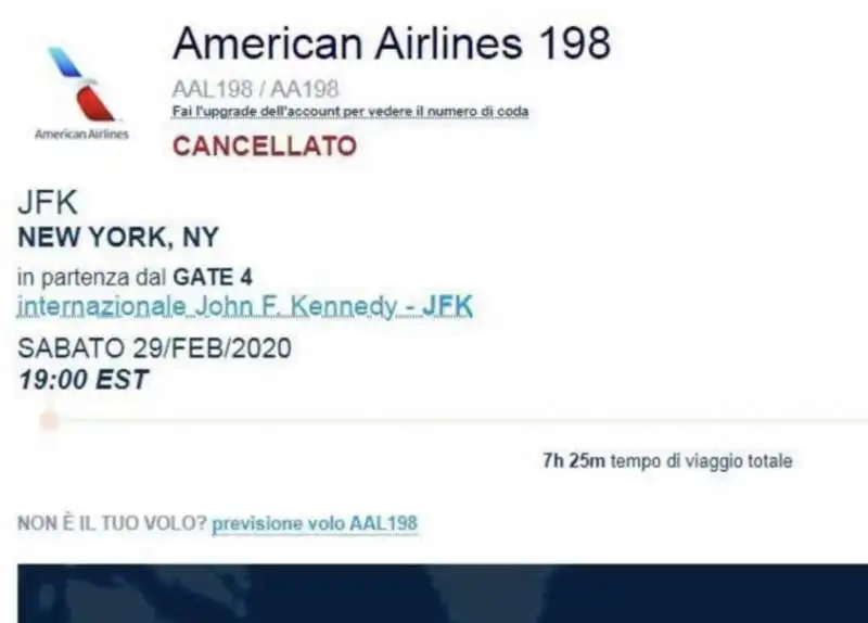 volo american airlines per milano cancellato