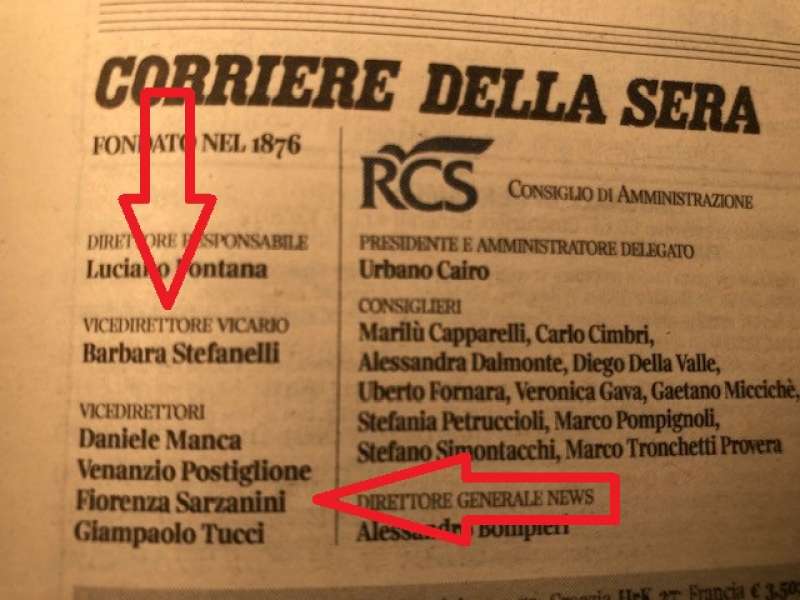 GERENZA CORRIERE DELLA SERA CON VICEDIRETTORE E NON VICEDIRETTRICE