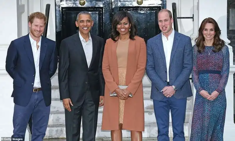 gli obama con i principi harry, william e kate middleton