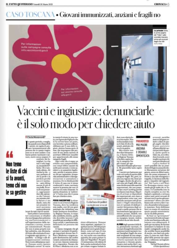 L ARTICOLO DI CINZIA MONTEVERDI CONTRO LA TOSCANA E LE VACCINAZIONI SUL FATTO QUOTIDIANO