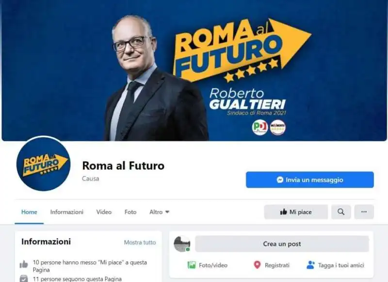 LA PAGINA FACEBOOK PER LA CANDIDATURA DI ROBERTO GUALTIERI A ROMA