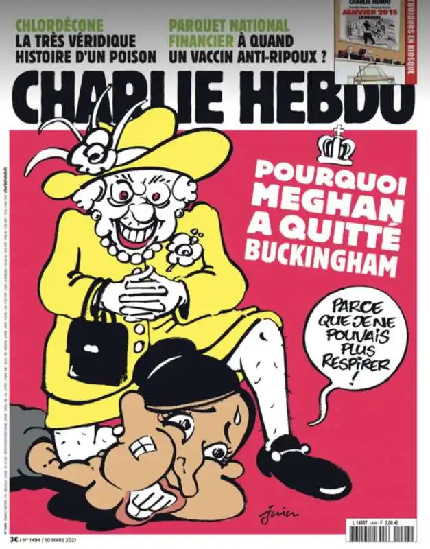 la vignetta di charlie hebdo su meghan markle e la regina