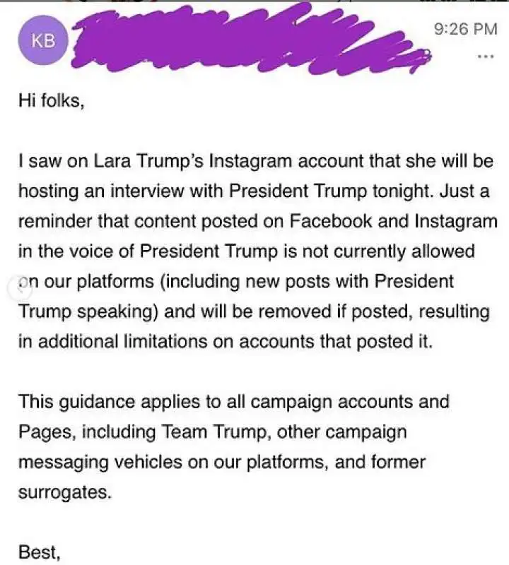 le mail di facebook a lara trump 