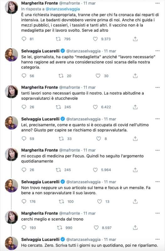 LO SCAMBIO TRA MARGHERITA FRONTE E SELVAGGIA LUCARELLI