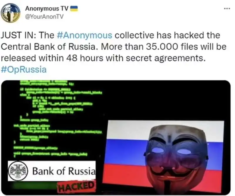 ANONYMOUS HACKERA LA BANCA CENTRALE RUSSA 