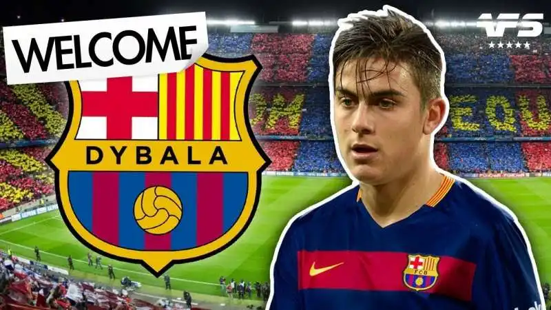 fotomontaggio di dybala con la maglia del barcellona 2