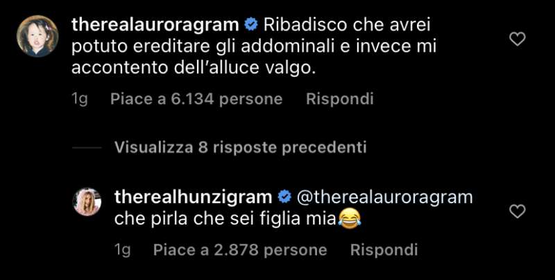 IL COMMENTO DI AURORA RAMAZZOTTI SOTTO LA FOTO DI MICHELLE HUNZIKER