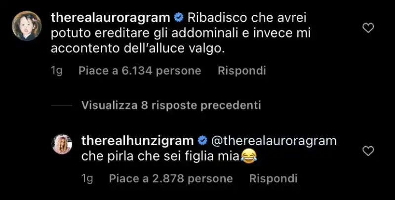 IL COMMENTO DI AURORA RAMAZZOTTI SOTTO LA FOTO DI MICHELLE HUNZIKER 