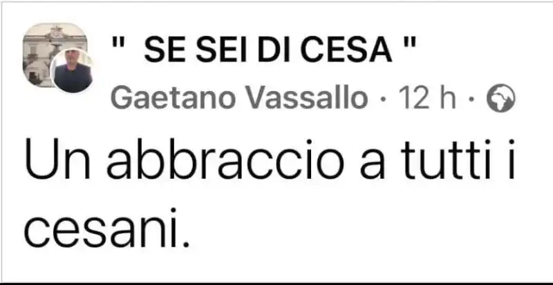 IL POST DI GAETANO VASSALLO RIMOSSO DAL SINDACO DI CESA