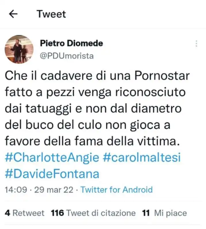 il tweet di pietro diomede