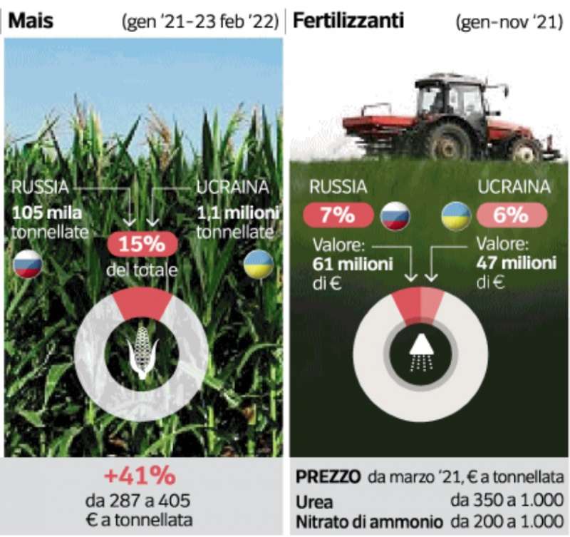 ITALIA - LE IMPORTAZIONI DI MAIS E FERTILIZZANTI DA RUSSIA E UCRAINA