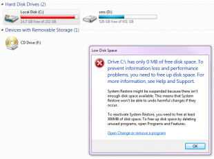 messaggio disk full di windows