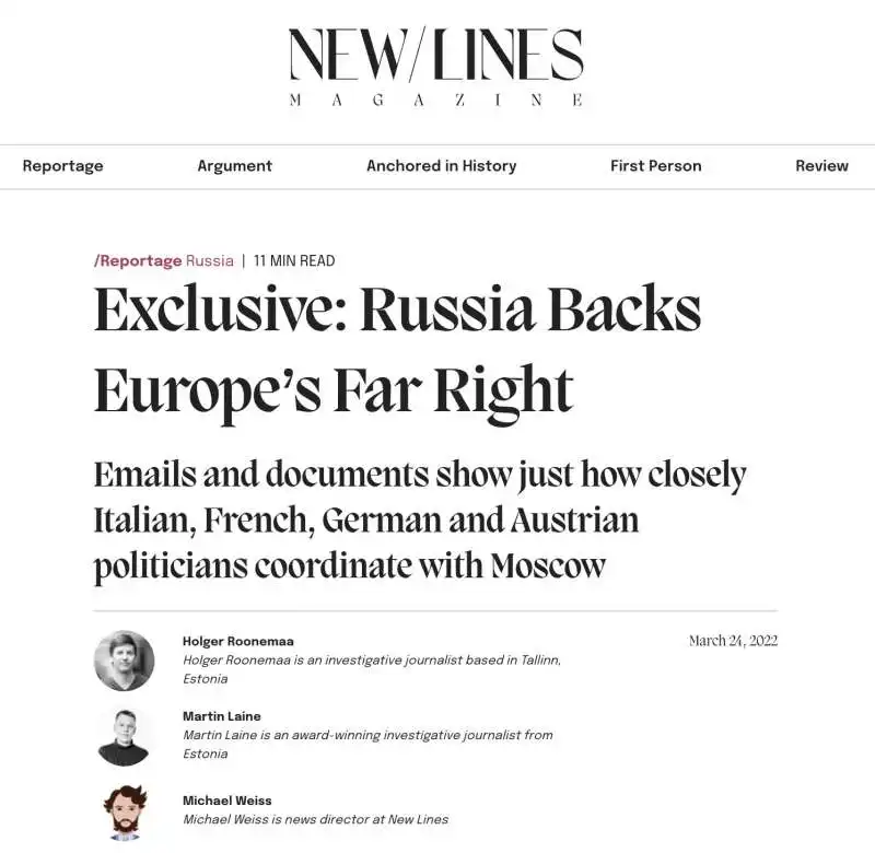 NEW LINES MAGAZINE - RIVELAZIONI SUI RAPPORTI TRA LEGA E MALOFEEV